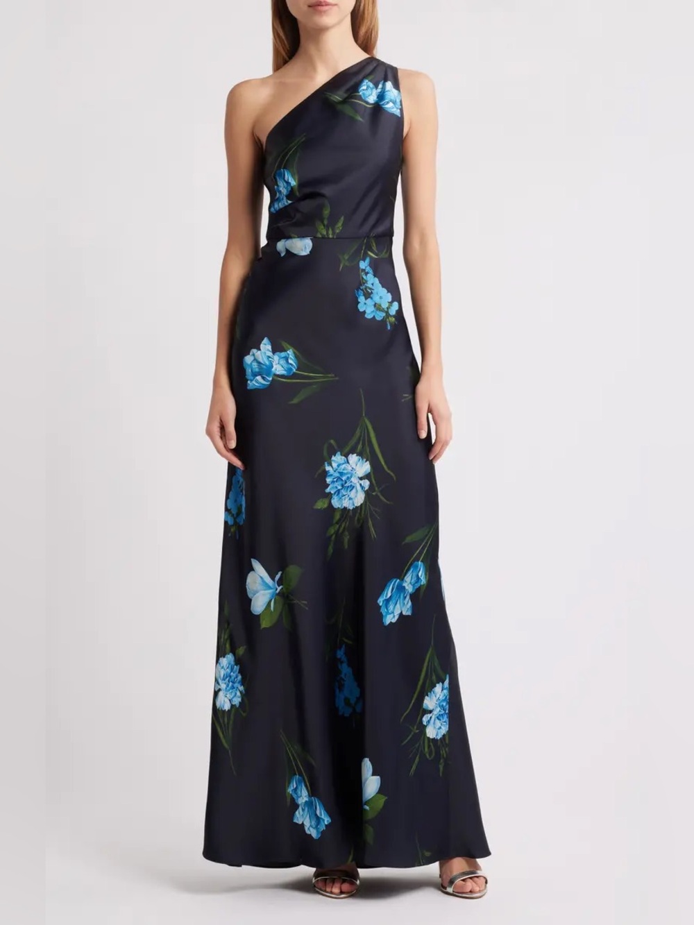 Sachin + Babi Delphine Floral One-Shoulder Satin Crepe Gown
